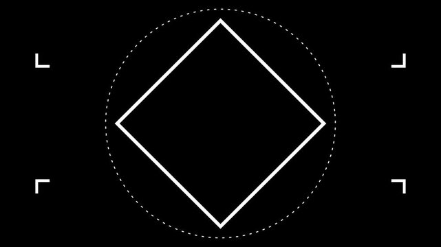 Professional Digital Camera Viewfinder Overlay with Rotating Geometric Square and Red Record Indicator