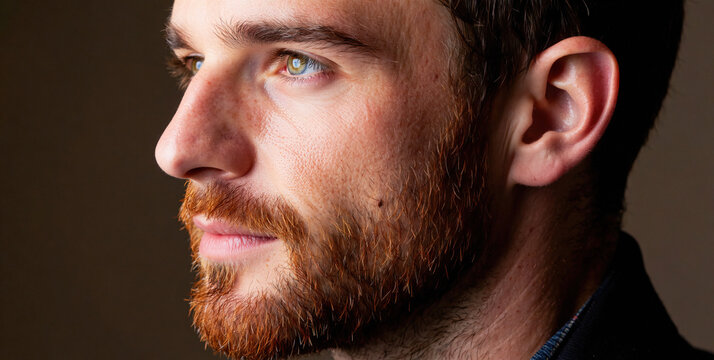 Profile Portrait of a Man with a Stylish Beard and Striking Eyes