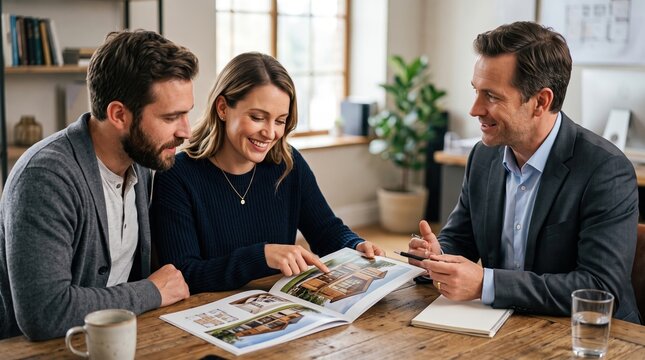 Couple consults with agent on property plans