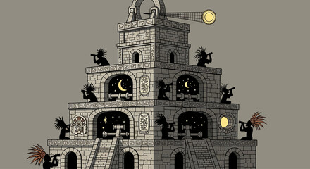 Stacked Castle Tower Combat Scene Vector Illustration © design.idn