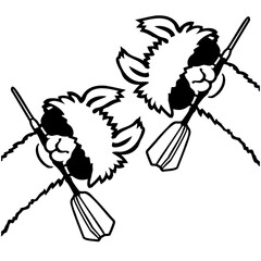 Fototapeta premium Two cool llamas side by side, each rocking sunglasses and a dart in their mouth – double the swagger, double the fun. Perfect for darts duos, animal lovers and fans of fluffy cool energy.