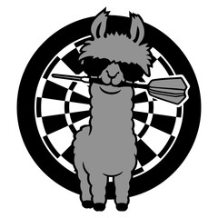 Fototapeta premium A cool llama with oversized sunglasses casually holding a dart in its mouth – effortlessly badass. Perfect for darts lovers, animal fans and anyone who appreciates swagger with a fluffy twist.