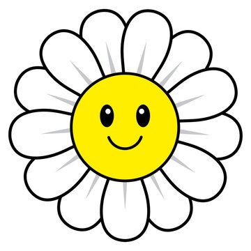 Cute Smiling Daisy Flower Cartoon Character Vector Illustration