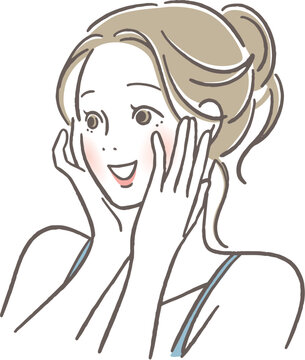 頬に手を当て微笑む女性
