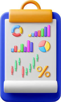 3d clipboard with financial report and chart.