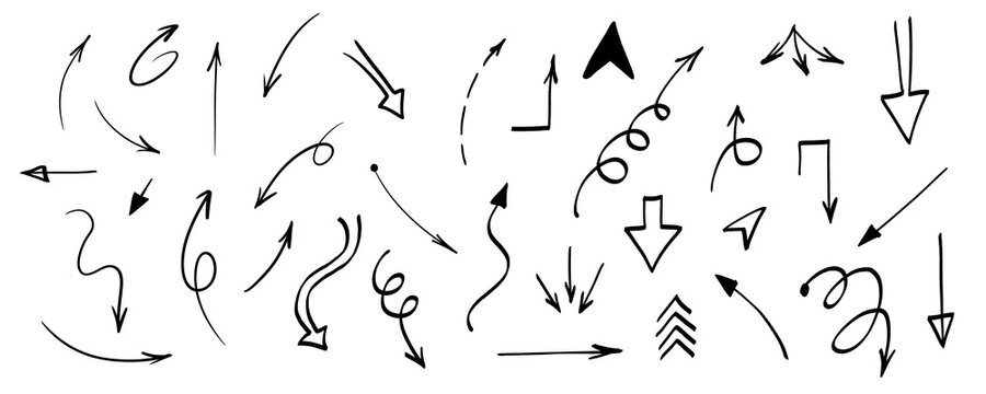 Иллюстрац collection of black arrows cursors and loops on  a transparent background
