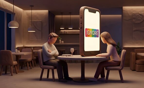 Minimalist 3D Illustration of Phubbing and Relationship Disconnection
