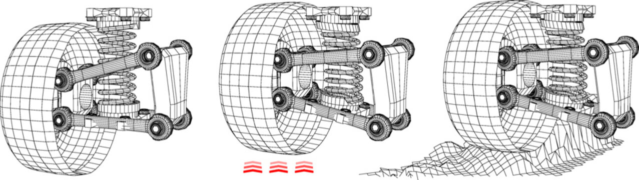 Detailed diagram showing car suspension operation and interaction with obstacles in a technical setting