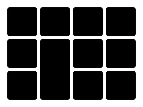 Set of black rounded square and rectangle icons arranged in a grid pattern for user interface and web design