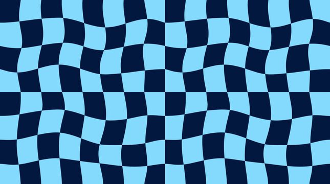 Blue checkerboard pattern with distorted wavy grid