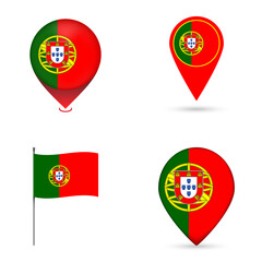 Obraz premium Portugal Flag Map Pin Icons Set Collection.