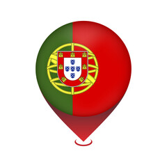 Obraz premium Map pointer with contry Portugal. Portugal flag.