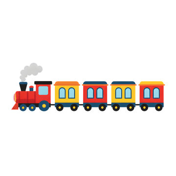 Cartoon steam train with smoke coming out of chimney isolated on white background for children art