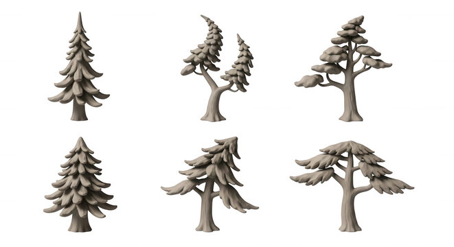 3d rendered cartoon tree models on a white background nature illustrations