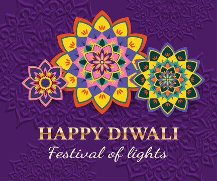 Happy Diwali, Festival of Lights greeting card. Festive background, web banner, poster, social media