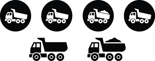 Dump Truck icon set featuring solid and circle style construction transport vehicle symbols vector © maruf 1