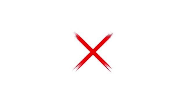 Red cross mark animation, 4k loopable paint cross with alpha channel. wrong mark animation, red x on white screen