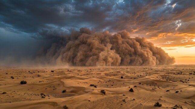 Massive Sandstorm Rolling Desert Landscape