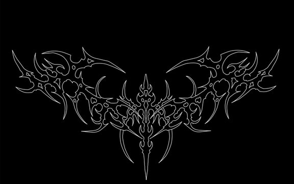 Abstract neo-tribal sigil design with symmetrical gothic details, suitable for tattoo, streetwear, poster, and vector illustration.