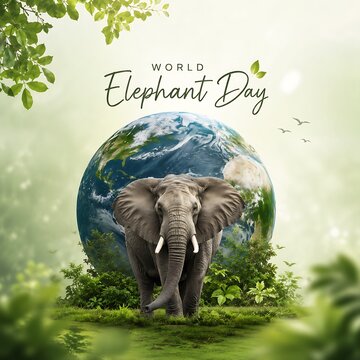 Elephant standing on green planet for world elephant day