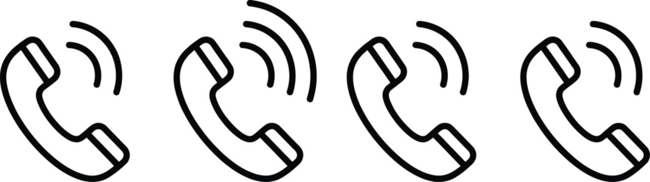 Four black line art telephone icons isolated on white background