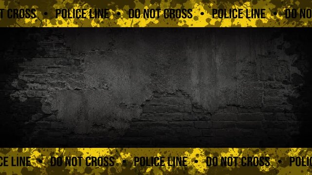 Looping Industrial Police Line Tape Border Animation with Repeating DO NOT CROSS Text on Concrete Grunge Wall 4K 60 fps