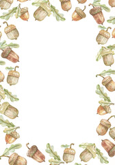 Fototapeta premium vertical design with autumn motives. Acorns and oak leves border frame