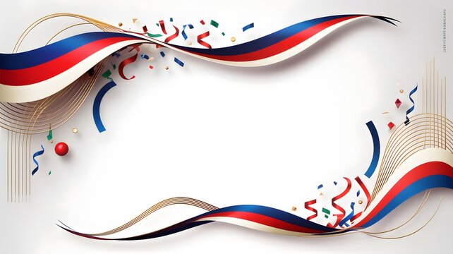Flowing Tricolor Ribbon Waves in Abstract Motion on White Background