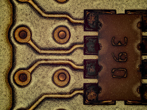 Macro view of electronic component on printed circuit board