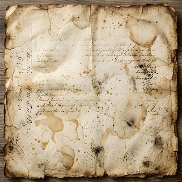Old weathered parchment paper with stains and aged texture for vintage design