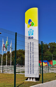 RIO DE JANEIRO, BRAZIL - MAY 7, 2024: Totem on Rio de Janeiro City Hall School Factory in Itanhanga neighborhood