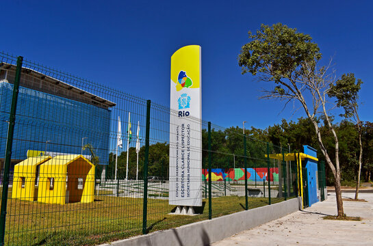 RIO DE JANEIRO, BRAZIL - MAY 7, 2024: Totem on Rio de Janeiro City Hall School Factory in Itanhanga neighborhood