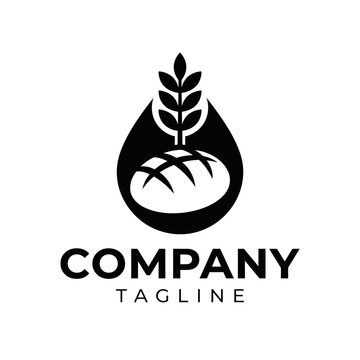 Natural bakery logo with wheat and bread inside a drop.