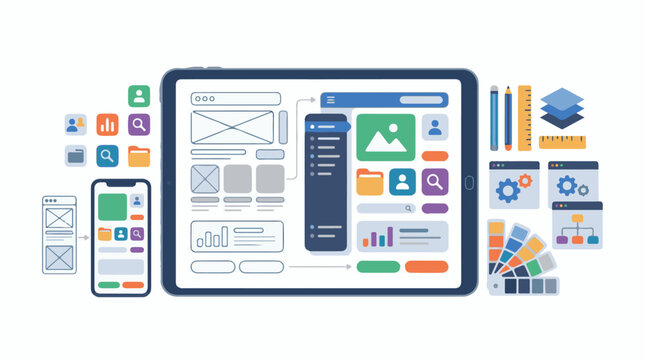 A colorful infographic depicting website design
