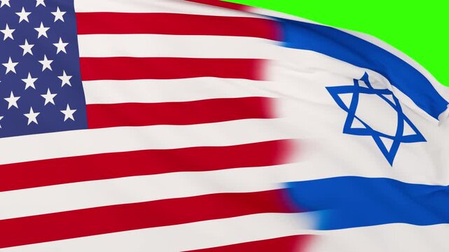USA Israel Flags Waving on Green Screen Background