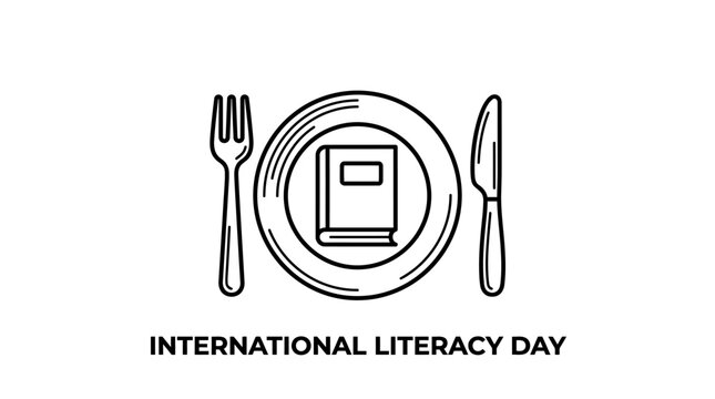 International Literacy Day Concept With Book On A Dinner Plate Icon