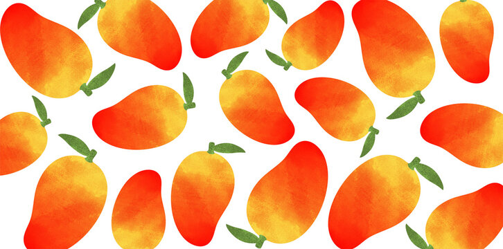 fresh organic red yellow mango fruits seamless vector pattern
