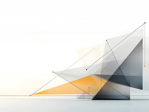 Abstract geometric network with orange and gray triangles on a white background