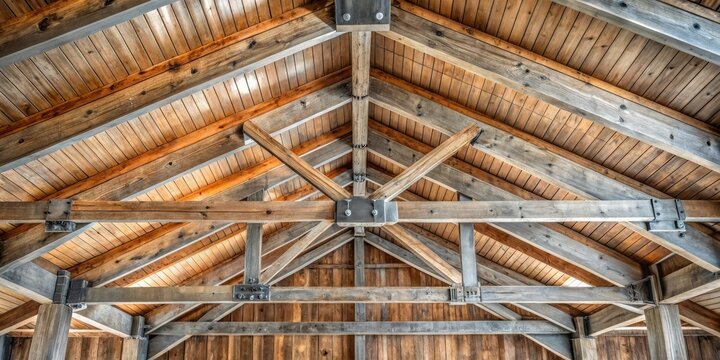 Intricate Wooden Ceiling Beams and Planks A Detailed Architectural View