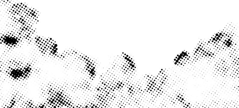 Abstract black halftone dots cloud pattern on white background.