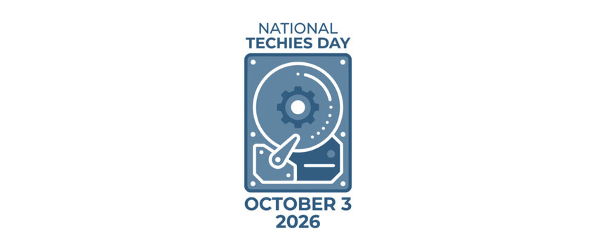 National Techies Day graphic featuring a stylized hard drive icon with date.