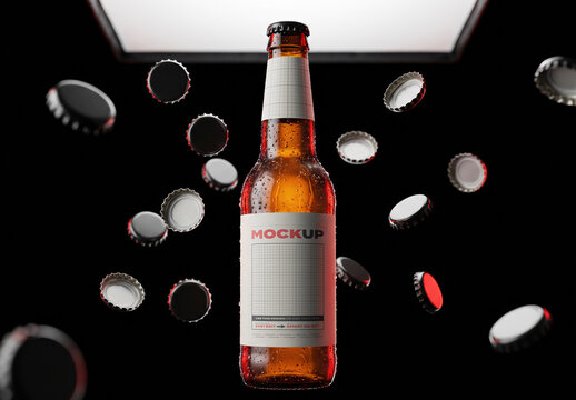 Beer Label Mockup Floating in Studio Light with Caps