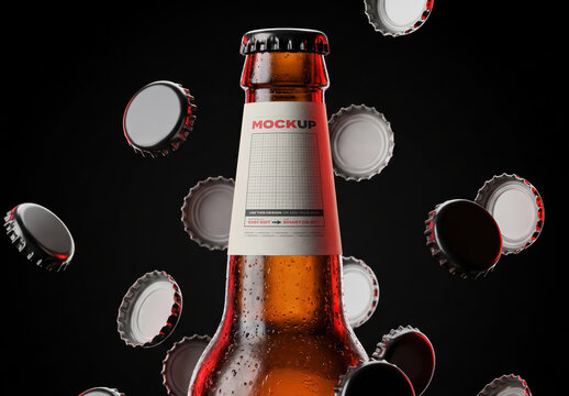 Bottle Neck Beer Label Mockup with Caps