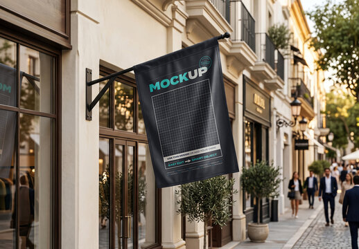 Flag Banner Store Front Mockup