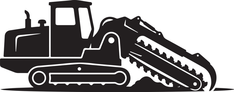Black silhouette skid steer loader, heavy equipment icon, construction machinery, industrial vector