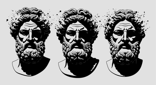 Three Artistic Renderings of Classic Male Portraits in Black and White.