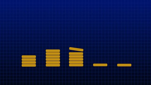 Animated gold coins stacking to form a financial bar graph