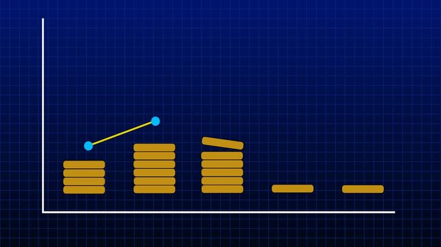 Animated financial graph with growing coin stacks and rising line