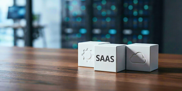 Saas software as a service concept for cloud computing, business technology, digital subscription and enterprise solutions