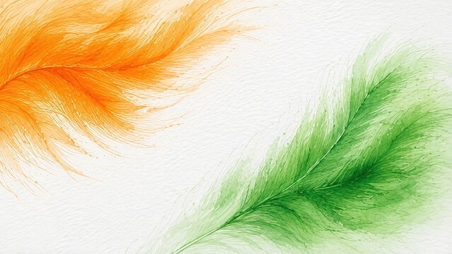 Dynamic watercolor background with feather-like strokes in vibrant indian flag colors, perfect for independence day.